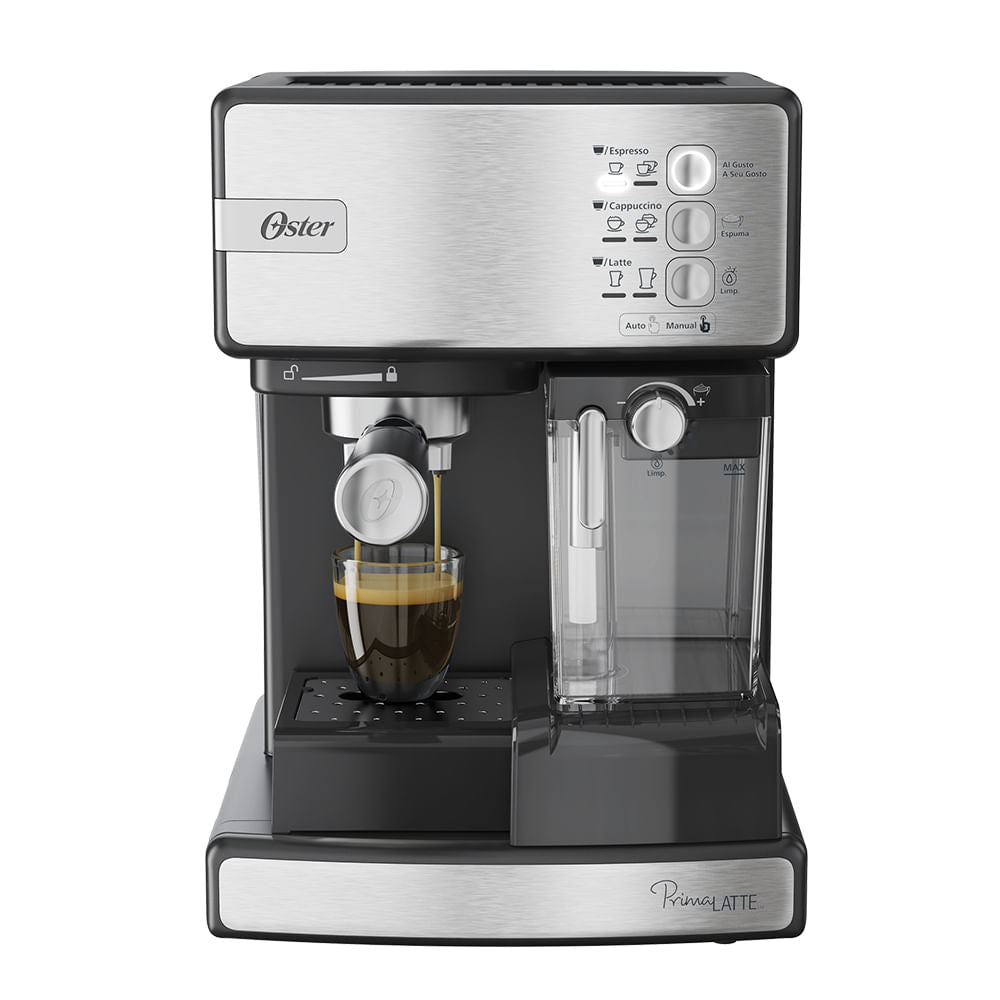 Kit Cafeteira Nova PrimaLatte Inox e Moedor de Café Elétrico Inox Oster