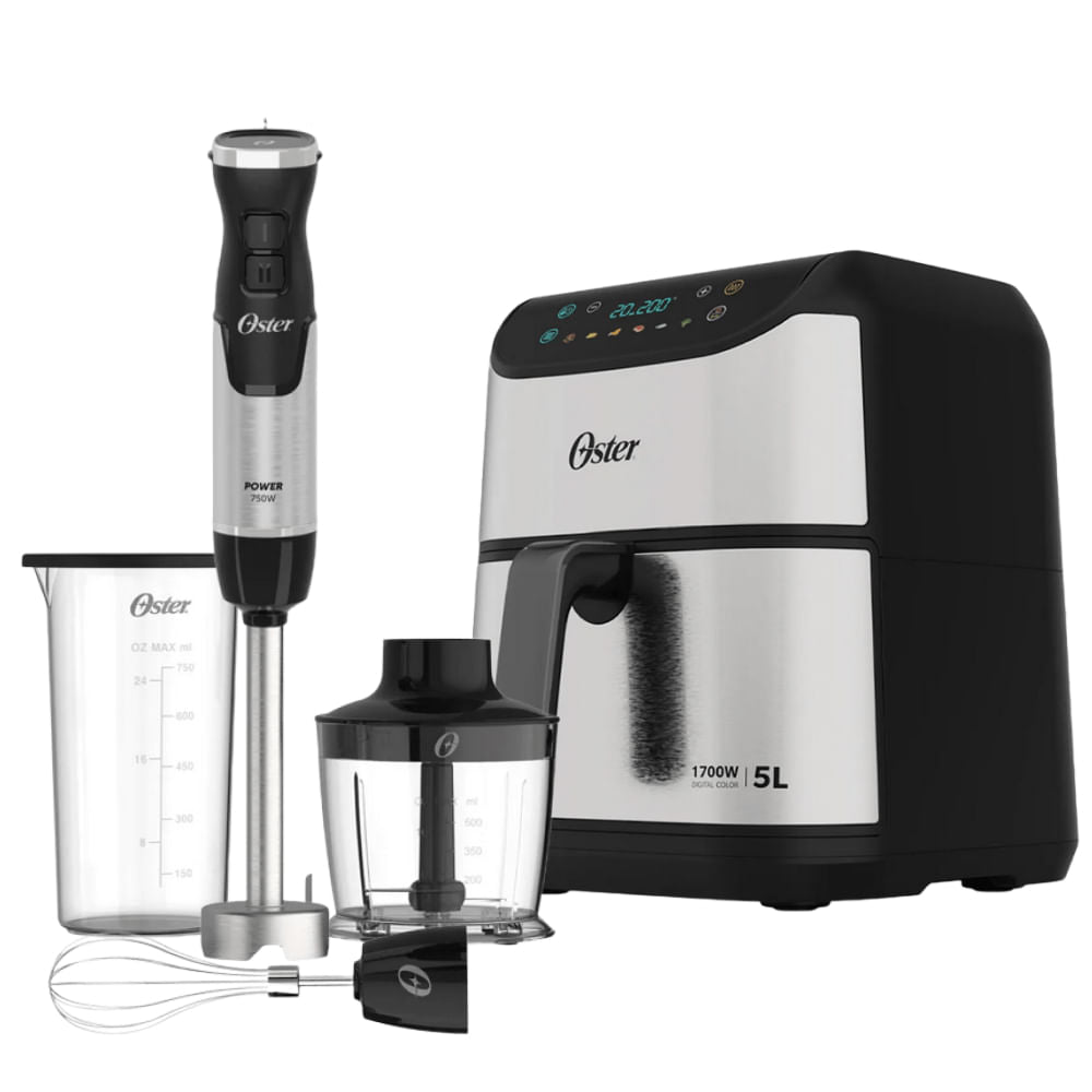 Kit Mixer Power 3 em 1 e Fritadeira Inox Digital 5L Oster