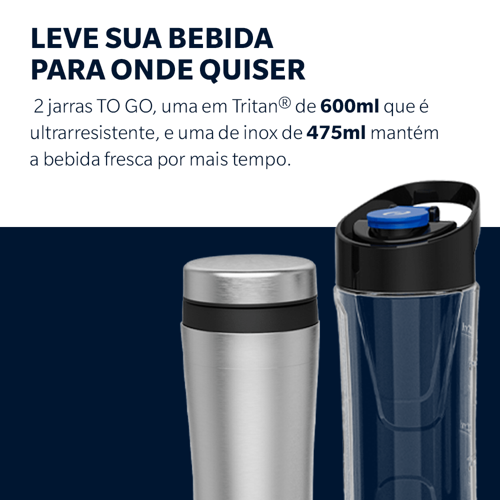 Blender Power Inox Oster com 2 Jarras To Go - 127V