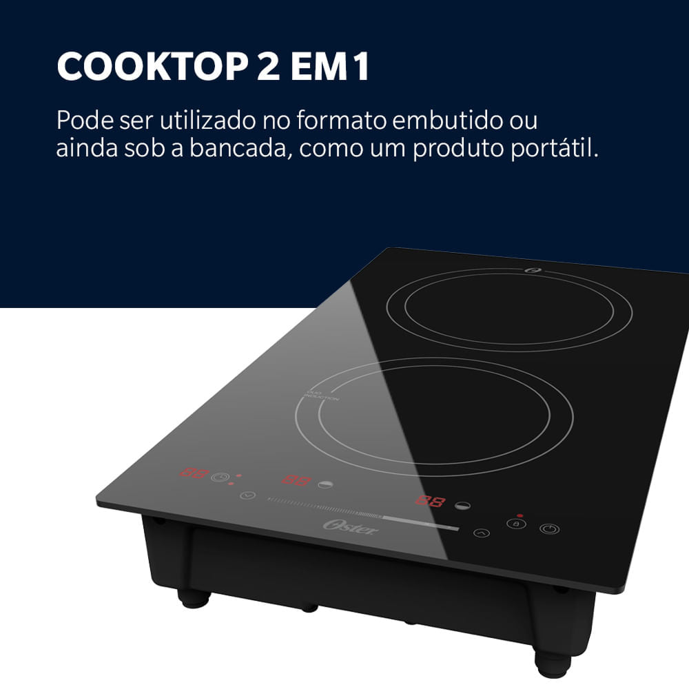 Cooktop de Indução 2 Bocas Oster Touch Screen 2 em 1 - 127V