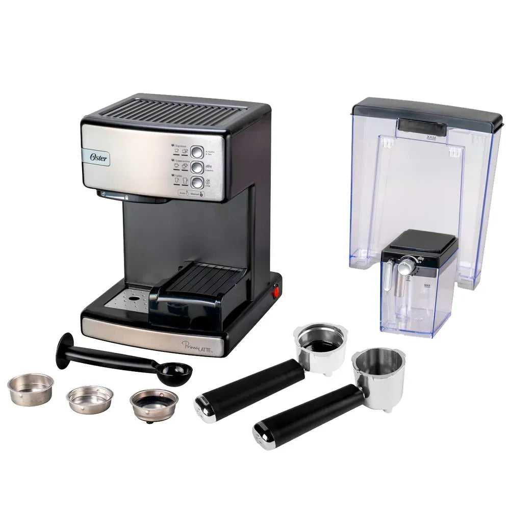 Kit Cafeteira Nova PrimaLatte Inox e Moedor de Café Elétrico Inox Oster